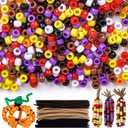 Whaline 1000Pcs Halloween Pony Beads with 100Pcs Chenille Stems Pipe Cleaners 7 Colors Fall Plastic Craft Focal Beads Bulk for Autumn Thanksgiving DIY Craft Necklace Bracelet Jewelry Making Supplies