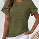 Spring Summer Women's Casual Tops, Cute Ruffle Short & Long Sleeve Crew Neck Blouses, Soft Textured Relaxed Fit Shirts (Green, XXL)