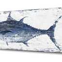 Yihui Arts Canvas Wall Art Hand Painted Abstract Tuna Fish Painting Modern Artwork Coastal Pictures in Blue and White Color for Bedroom Decoration