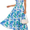 GRACE KARIN 2026 Women's Summer Maxi Floral Dress, Spaghetti Strap Tie Front Boho Sundress with Pockets, Small