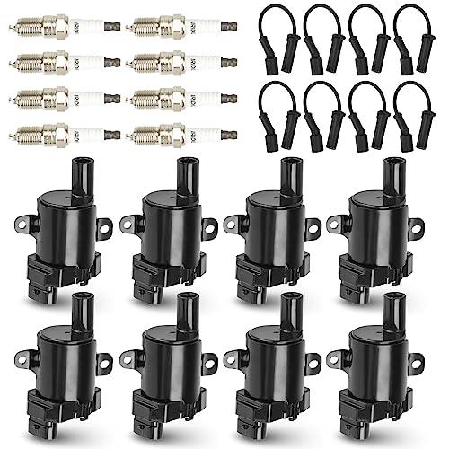 UF262 Round Ignition Coil & Spark Plug + Wireset Pack Fit for Chevy Avalanche Express Silverado1500 2500 3500 Tahoe Suburban, for GMC, for Buick Rainier, for Cadillac Escalade, 4.8L 5.3L 6L, 8Sets
