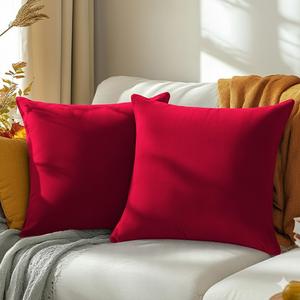 QUORGVES Red Velvet Pillow Covers 18x18 Inch Set of 2, Soft Solid Decorative Square Throw Pillow Covers, Decor Cushion Covers for Bed Sofa Couch Bedroom Living Room