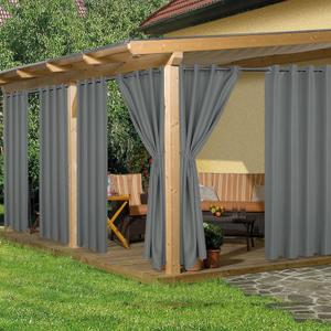 HolidayIdeas Waterproof Outdoor Curtains for Patio, 6 Panels - 54x108 Inches - Weatherproof Privacy Outsides Curtains for Backyard Porch Gazebo, Sunlight & UV Blocking (Grey, Grommet Top)