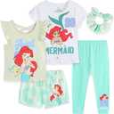 Disney Minnie Mouse Little Mermaid Girls 5 Piece Set with 2 Tops, Leggings, Shorts & Scrunchie for Toddlers & Big Kids, Size: 2T