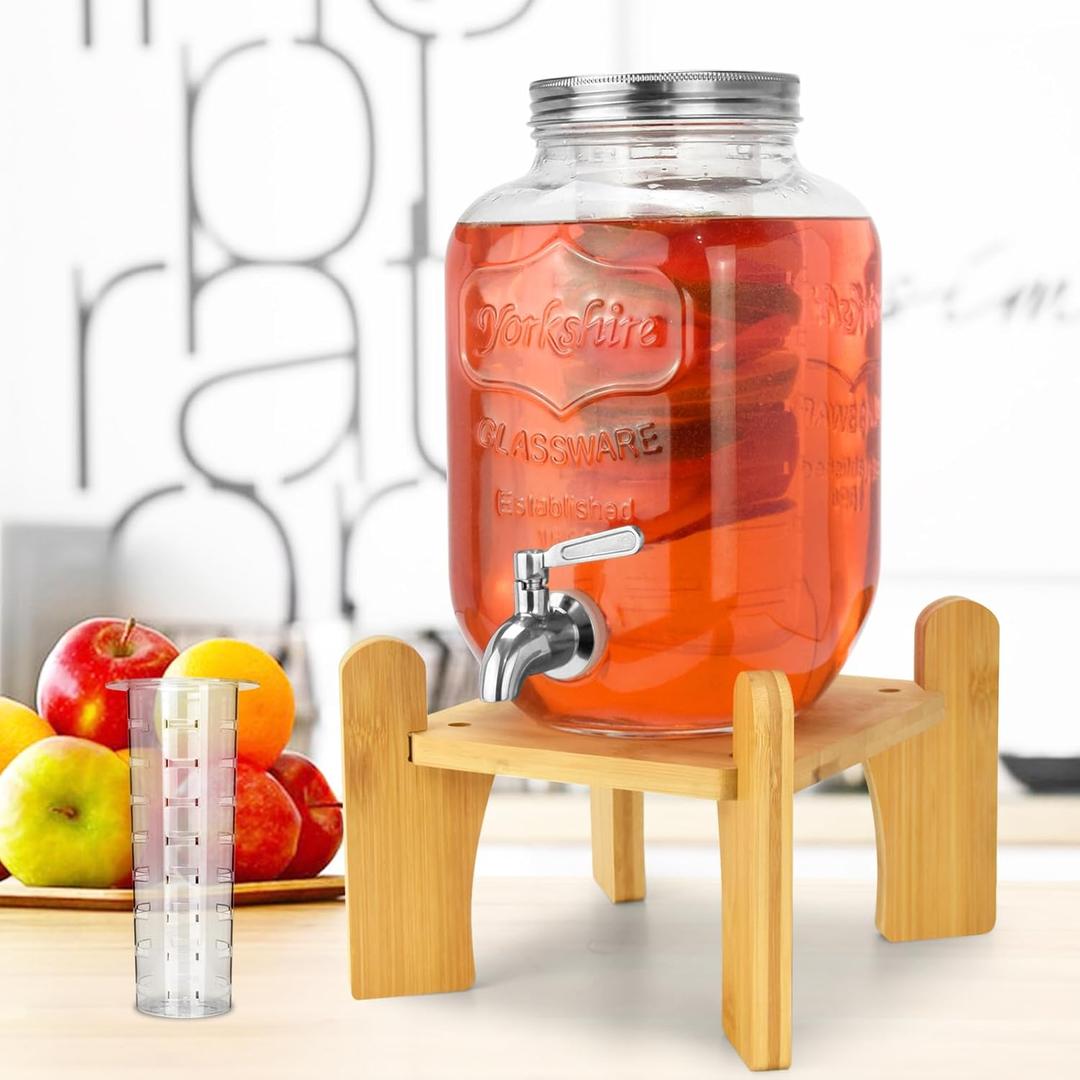 1 Gallon Drink Dispensers For Parties,Beverage Dispenser With Stand.Lemonade Dispenser,Sun Tea Jar,Iced Tea Pitcher With 18/8 Stainless Steel Spigot Leakproof And Ice Cylinder.Laundry Detergent Hold (1 GALLON DISPENSER WITH STAND)