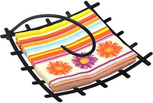 Amazing Abby Steel Luncheon Napkin Holder (8"x8") (1-Pack), Heavy-Duty Metal Napkin Dispenser with Weighted Arm and Non-Slip Pads, Great for Kitchen Counter, Dining Table, Outdoors, Picnics, and More