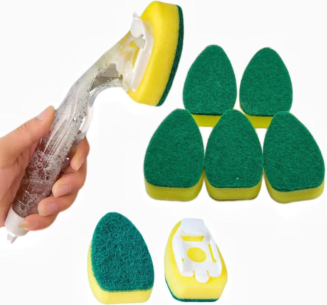 Heavy Duty Dish Wand Refills Kit  6 Non-Scratch Sponge Heads with Handle, Soap Dispenser & Scrub Brush  Dishwasher Safe Cleaning Tool for Pots, Pans & Dishes