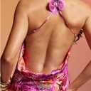 MakeMeChic Women's Floral Print Halter Dress Criss Cross Backless Party Short Dresses with 3D Flower (M)