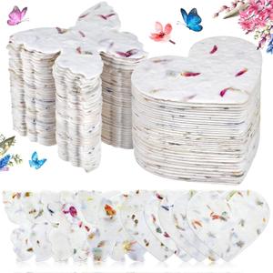 Dunzoom 100 Pcs Handmade Seed Paper Plantable Wildflower Seed Paper Recycled Flower Petals Tags Wedding Favors for Guests Craft Gifts Cards for Envelope Birthday Party, 5 Styles (Heart/ Butterfly)