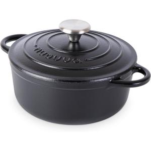 Cast Iron Dutch Oven with Lid  Non-Stick Ovenproof Enamelled Casserole Pot  Sturdy Dutch Oven Cookware  Black, 2.1-Quart, 20cm  by Nuovva