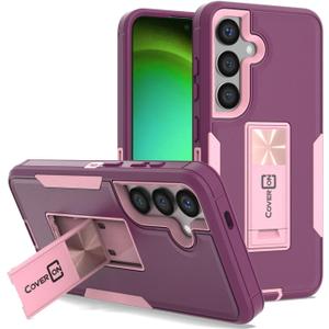 CoverON Rigid Designed for Samsung Galaxy S24 Case, Heavy Duty Dual Layer Hybrid Soft TPU Skin Hard Plastic Cover Kickstand Fit Galaxy S24 5G Phone Case - Purple/Pink