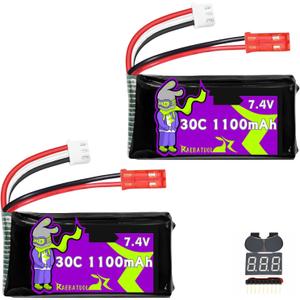 1100mAh 7.4V LiPo Battery with JST Plug 30CRC Batteries Fit for WLtoys Rc Cars A949 A959 A969 A979 K929 and Most 1/10, 1/16, 1/18, 1/24 Scale RC Cars Remote Control Cars