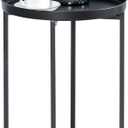 HollyHOME Small Round Metal Waterproof End Table, Accent Indoor&Outdoor Coffee Side Table, Snack Sofa Table for Living Room, Anti-Rust Decorative Plant Stand, (D) 14.5" x (H) 25", Black