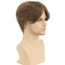 Mens Short Brown Wig Straight Boy Wig Middle Part Synthetic Cosplay Costume Halloween Wig for Fancy Dress