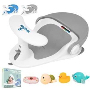 Baby Bath Seat for Babies 6 Months & Up Sitting Up | Non-Slip Bath Seat with Safety Suction Cups & Temperature Alert, Baby Bath Seat for Tub, Shower & Bathtub (Grey)
