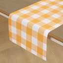 Solino Home Linen Checkered Table Runner 36 Inches - 100% Pure Linen Mustard and White Buffalo Check Table Runner 14 x 36 Inch Ideal for Dresser and Coffee Tables, Summer