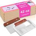 LERYKIN Rectangular Soap Mold Kit with Cutter- 42oz Flexible Silicone Loaf Soap Mold with Wood Box, Stainless Steel Wavy & Straight Scraper for Homemade Craft Soap Making Supplies