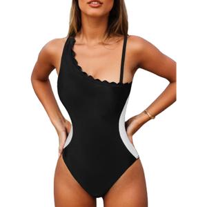 YNIQUE Women's Swimsuits 2025 One Shoulder High Waist One Piece Bathing Suit U-Neck Tummy Control Monokini (Black) Size M