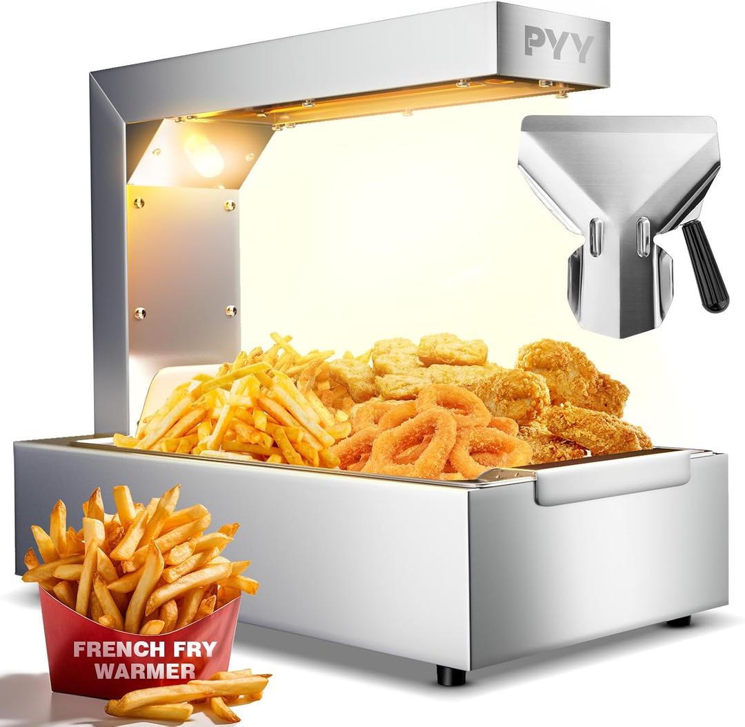 PYY French Fry Warmer - Commercial Food Heat Lamp Food Warmer Light 122F Free-Standing Warming Fry Dump Station Countertop Fries Warmer Commercial Food Warmer for Chips Churros Buffet Restaurant