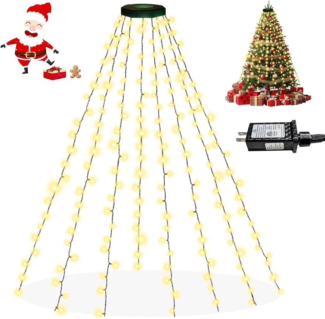 Christmas Tree Lights Indoor Outdoor, 280 LED Christmas String Lights 8.2FT x 8 Lines with 8 Modes & Timer, Waterproof Twinkle Decor Lights Plug in for 6FT Xmas Tree Christmas Decoration (Warm White)