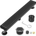 24 Inch Matte Black Linear Shower Drain with Removable Grate | AISI 304 Stainless Steel Shower Drain, Rectangle Shower Floor Drain with Adjustable Feet, Fits Bathroom & Balcony etc