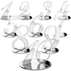 Yalikop 10 Pcs Table Numbers for Wedding 1-10 Reception Wedding Numbers Signs with Holder Elegant Mirror Table Number for Engagement Party Birthday Anniversary Event Catering(Silver)