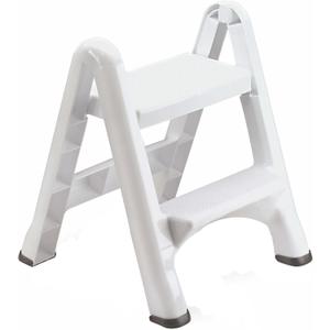 Rubbermaid Two-Step Folding Foot Stool 14-Inch High White 300 Pound Capacity Small Step Stool for Adults/Kids for Use in Library/Kitchen/Bathroom/Garage/Closet