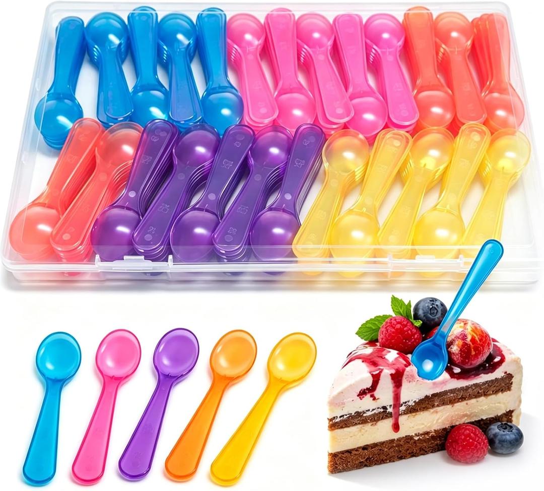 Mini Tasting Spoons 3 Inch, BPA Free Multi-Color Plastic Disposable Spoons for Ice Cream, Dessert, Yogurt & Samples, Small Party Spoons Bulk Pack (Multi-Color-200pcs)