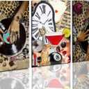 3 Pcs Leopard Wall Art , Black Woman Cheetah Print Room Posters Print Lucky 8 Ball Art, Funky Women's Aesthetic Room Pictures Girls Dorm Canvas Wall Art Decor for Dorm, Apartments, Bathroom, Bedroom 12*18 in