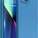 Miracase Designed for iPhone 13 Case, with Tempered Glass Screen Protector, [Soft Anti-Scratch Microfiber Lining], Shockproof Liquid Silicone Rubber Phone Case Cover for 13 6.1 inch, Capri Blue