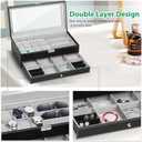 TomCare Watch Box Watch Case Jewelry Organizer Holder Jewelry Display Box Case Sunglasses Storage Organizer Lockable with Glass Top and PU Leather for Men Women, Black