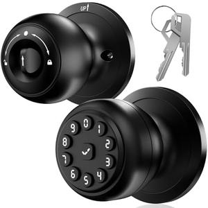 Keypad Smart Door Knob Lock, Keyless Entry Door Lock with Handle - Auto Lock for Front Door - Electrionic Code Door Lock for Bedrooms, Home Office, Garage, Apartment - Easy Installation