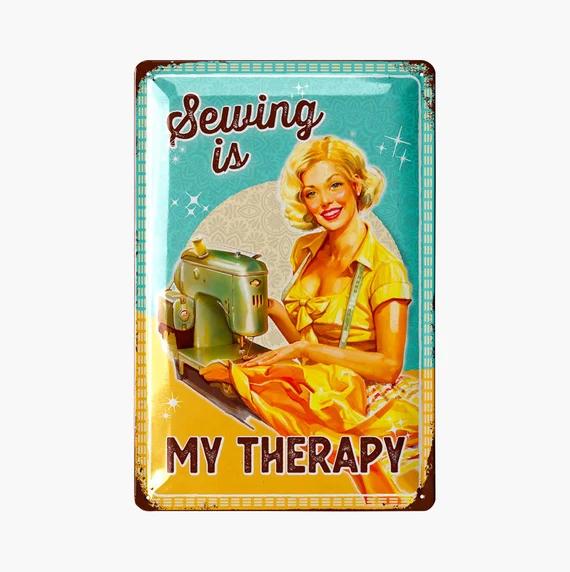 LANOLU Retro Tin Sign Sewing, Gift for Sewing Enthusiasts, Seamstresses, Funny Sayings & Shabby Chic Decoration, 11.81x7.87 Inch Iron Sign