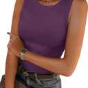 ANRABESS Women's Sleeveless High Neck Tank Tops Fashion Summer Casual Basic Slim Fit Ribbed Racerback Top Shirt Clothes (Large, Dark Purple)
