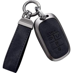 YO&YOYE Compatible with Honda Key Fob Cover with Keychain Leather Key Case Protector for 2022 Honda Accord Civic CRV Pilot Odyssey 11th Gen Smart Key Case Holder (Black)