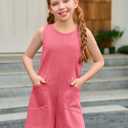 Haloumoning Girls Romper Sleeveless Short Jumpsuits Kids Casual One Piece Summer Outfits with Pockets 5-14 Years