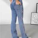 Floerns Girl's Cute Bowknot Jean Pants Embroidery Flared Leg Y2k Denim Pants