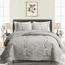 3 Piece Reversible Quilt Set Gray Branch with White Orange Floral King Size 102x88 Soft Microfiber Lightweight Coverlet Bedspread Summer Comforter Set Bed Cover for All Season (1 Quilt+ 2 Shams), Color: Gray Branch Floral