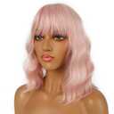 Short Bob Wigs with Bangs for Women Loose Wavy Wig Curly Wavy Shoulder Length Bob Synthetic Cosplay Wig for Girl Colorful Costume Wigs (Peach Fuzz)