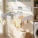32'' Wall Mounted Clothes Drying Rack, Foldable & Collapsible Wall Mount Laundry Rack w/ 5 Thickened Rods & 4 Hooks, Space Saver Hanging Drying Rack Clothing for Laundry Room Bathroom Indoor