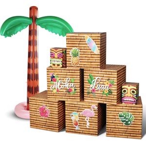 15 Pcs Inflatable Palm Tree Paper Box Decoration Blow up Palm Tree Tiki Totem Boxes Set Hawaiian Tropical Party Ornaments Summer Luau Aloha Party Supplies for Pool Beach Ocean Jungle Parties Decor