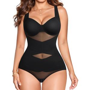 Gotoly Shapewear for Women Tummy Control Bodysuit Faja Body Shaper Waist Trainer V Neck Body Suit with Built in Bra (Large, Black)