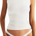 Eachyes Womens Double Lined Racerback Tank Tops Sleeveless High Neck Fitted Basic Shirts (Medium, White)