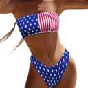 YIMISAN Women's Two Piece Bandeau Swimsuit Ribbed Strapless Tube Bikini Top with Mid Waist Cheeky Bottom Bathing Suit (X-Large, American Flag)