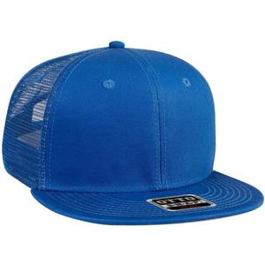 OTTO SNAP Cotton Twill Round Flat Visor 6 Panel Mesh Back Trucker Snapback (One Size, Royal)
