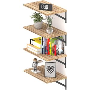 Deep Floating Shelves 10" D x 16.5" W Set of 4, Rustic Wood Wall Bookshelves for Living Room, Kitchen, Laundry Room, Bathroom, Bedroom, Books, Plants, and More (Natural Burned Finish)