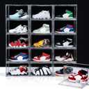 12 Pack Shoe Boxes, Acrylic Clear Shoe Boxes,360Clear Plastic Stackable Shoe Display Box, Larger Shoe Storage Boxes, Shoe Containers, fit up to Us size 14 (Side Open)