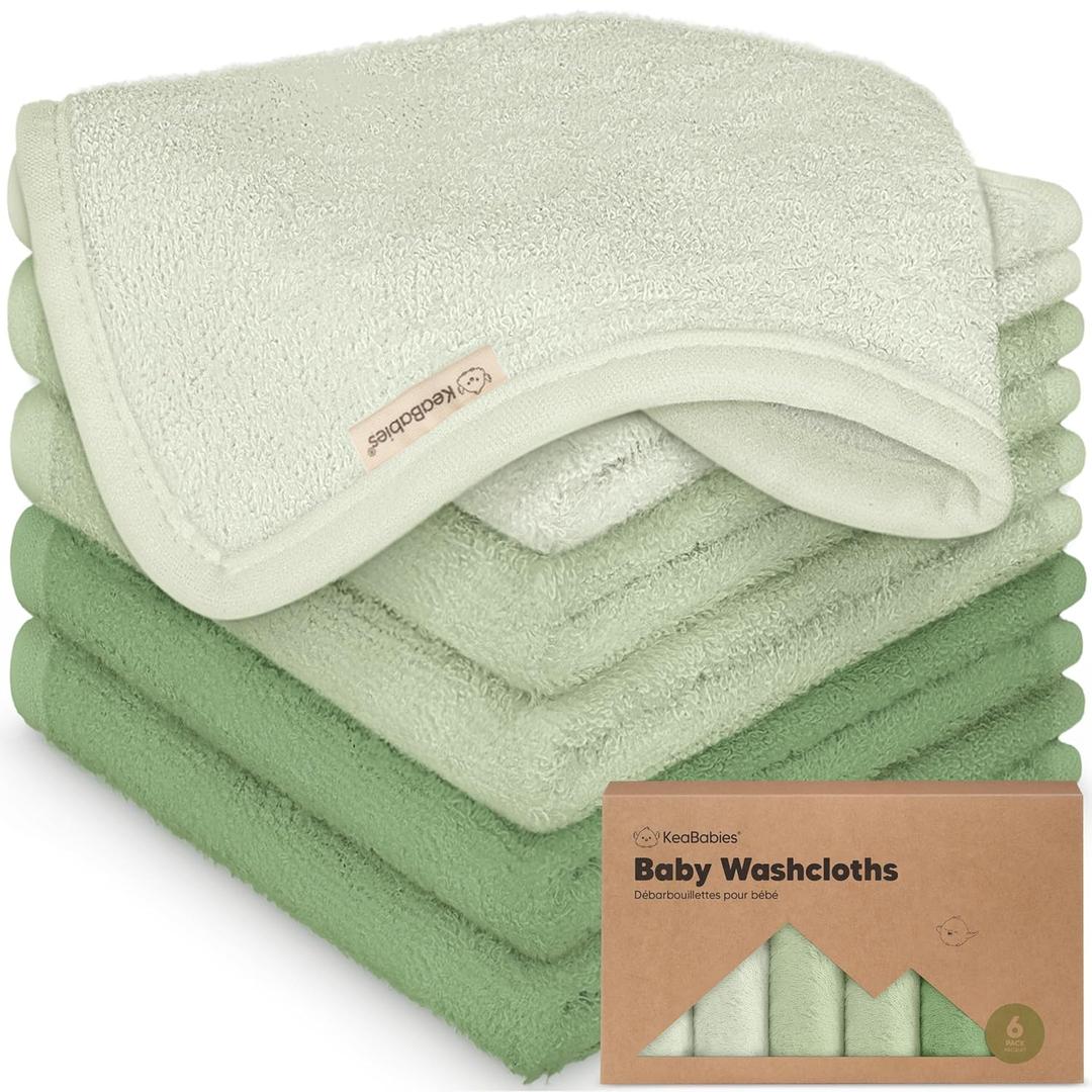 6-Pack Baby Washcloths  Soft Absorbent Viscose from Bamboo Washcloths for Face, Body, Baby Towels for Newborn, Kids, Toddlers, Infant, Gentle on Sensitive Skin, 10x10 Reusable Face Towels(Verde)