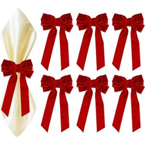 Bow Napkin Rings for Christmas, Wedding, Party, Holiday Table Decor (Red, 12 pcs)