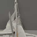 Deco 79 Wood Sail Boat Decorative Sculpture Distressed Home Decor Statue with Brown Beaded Accents, Accent Figurine 19" x 4" x 28", White